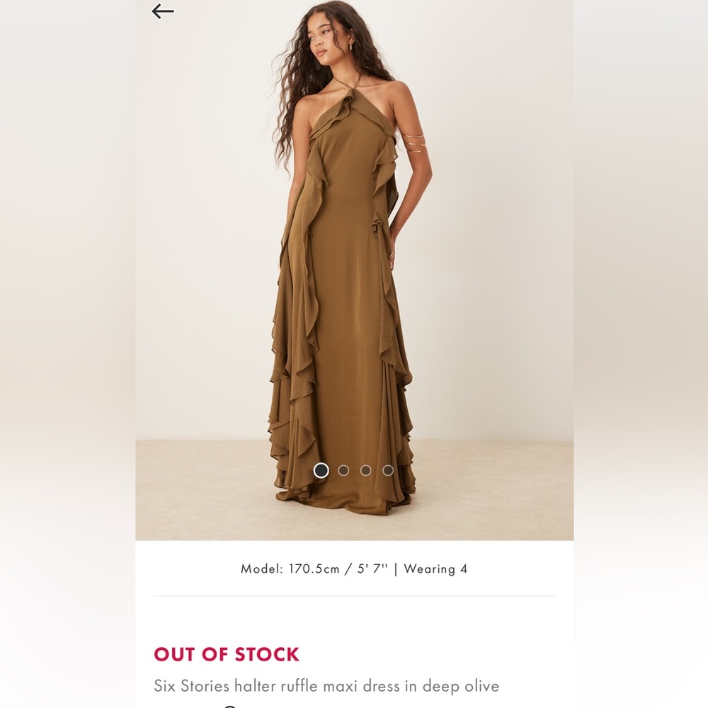 Six Stories halter ruffle maxi dress in deep olive